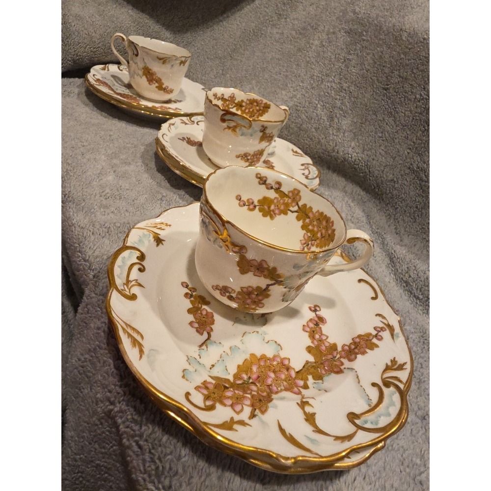 Vtg Stoke & Sons Crescent China‎ 3 English Tea Cups & 6 Saucers Floral Set